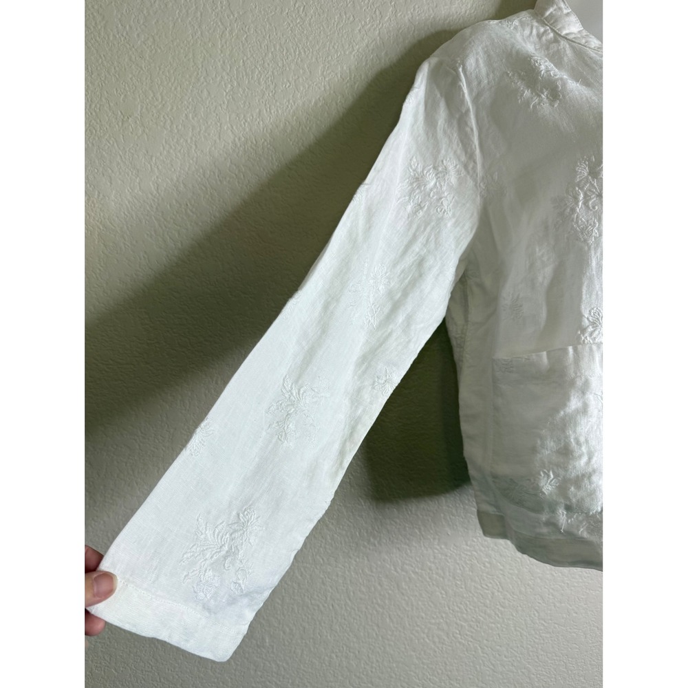 Sigrid Olsen Women M Jacket White Linen Embroidered Button Front Mandarin Collar - Picture 7 of 9